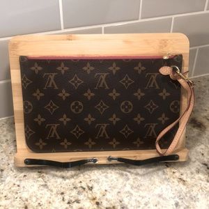 Louis Vuitton Brown Monogram Clutch with Pink Accents